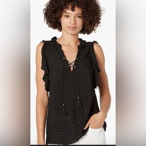 Paige Amala Lace Up Sleeveless Viscos Blouse in Black NWT
